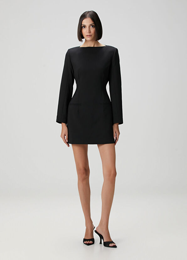 Siyah Mini Elbise - Görsel 5