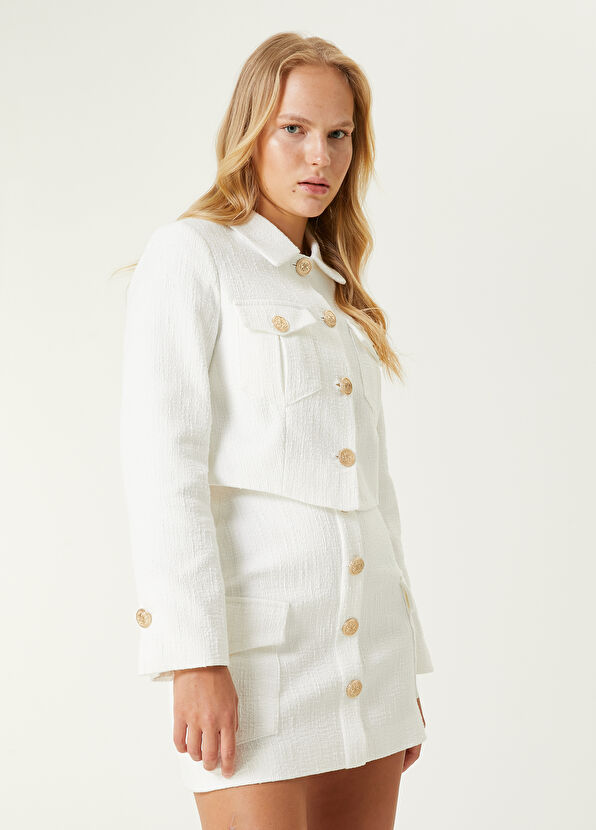 Beymen Club Beyaz Tweed Dokulu Ceket - 4