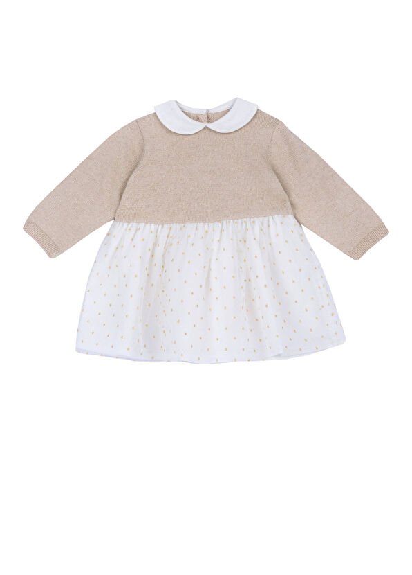 Chicco Cream Long Sleeve Baby Girl Dress - 1