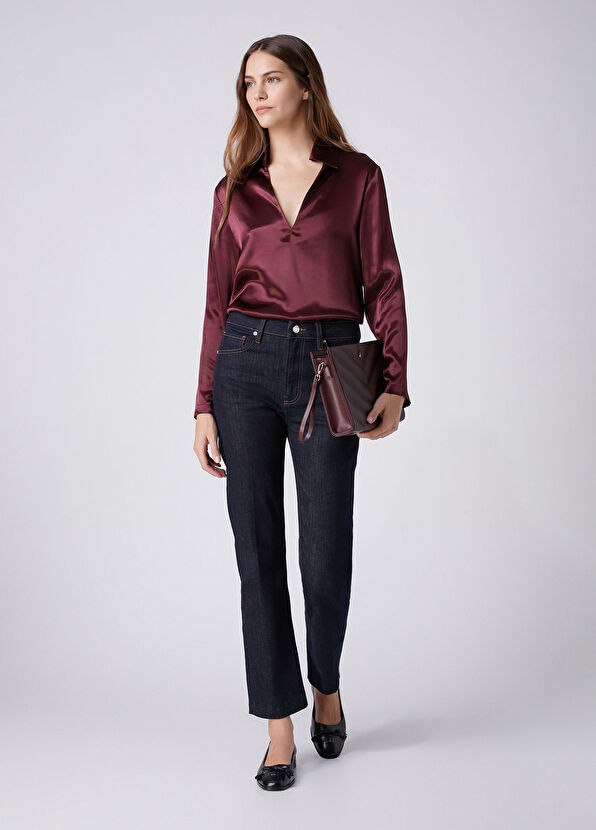 Beymen Club Burgundy Polo Satin Blouse - 3