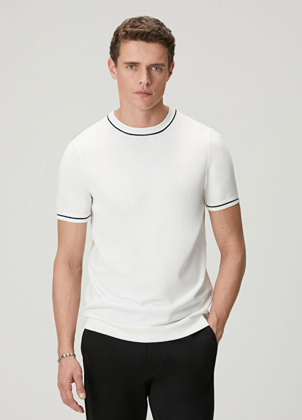 Beymen Club Off-White Goose Jacquard Short-Sleeved Sweater - 1