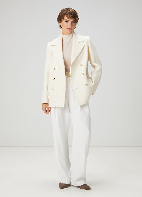 Beymen Club Kırık Beyaz Kruvaze Yün Kaban - 2