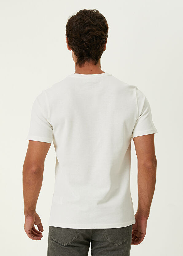 Beymen Club Beyaz Parça Baskılı Nakış Detaylı Pike T-shirt - 4