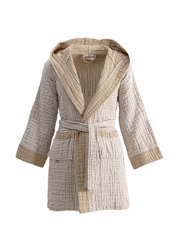 Ecocotton Melinda Mustard Organic Cotton Muslin Woven Unisex Children's Bathrobe - 1