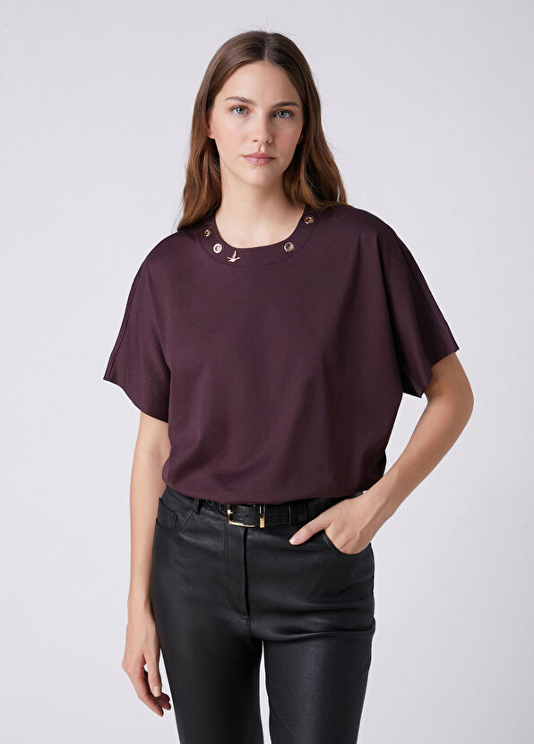 Beymen Club Mürdüm Kuşgözü Detaylı T-shirt - 1