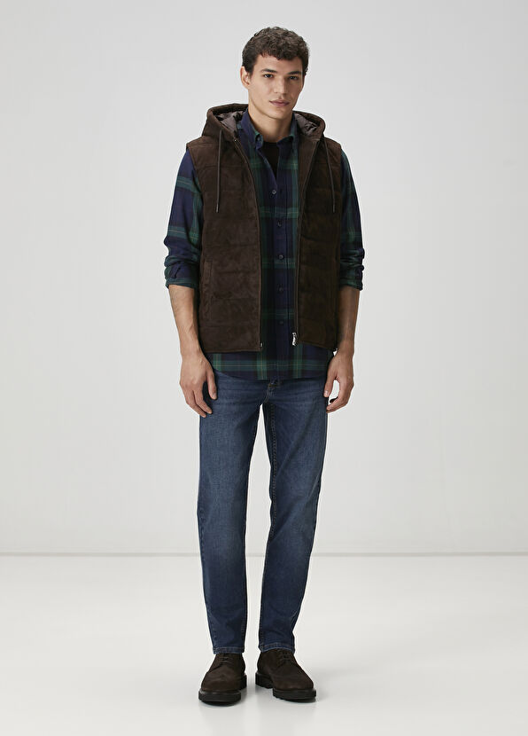 Beymen Club Dark Brown Hooded Suede Vest - 2