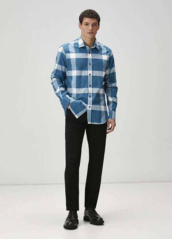 Beymen Club Comfort Fit Indigo Büyük Ekose Desenli Gömlek - 1