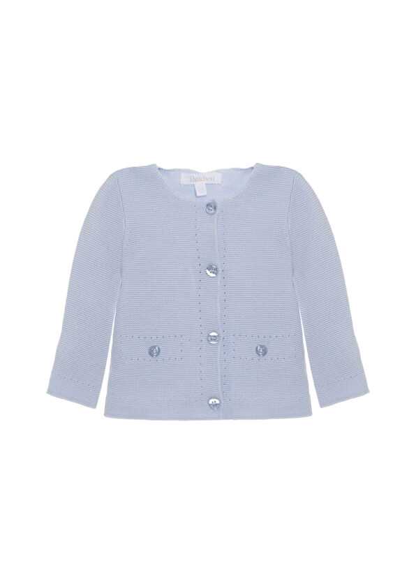 Patachou Mavi Pamuklu Düğme Detaylı Kız Bebek Hırka - 1