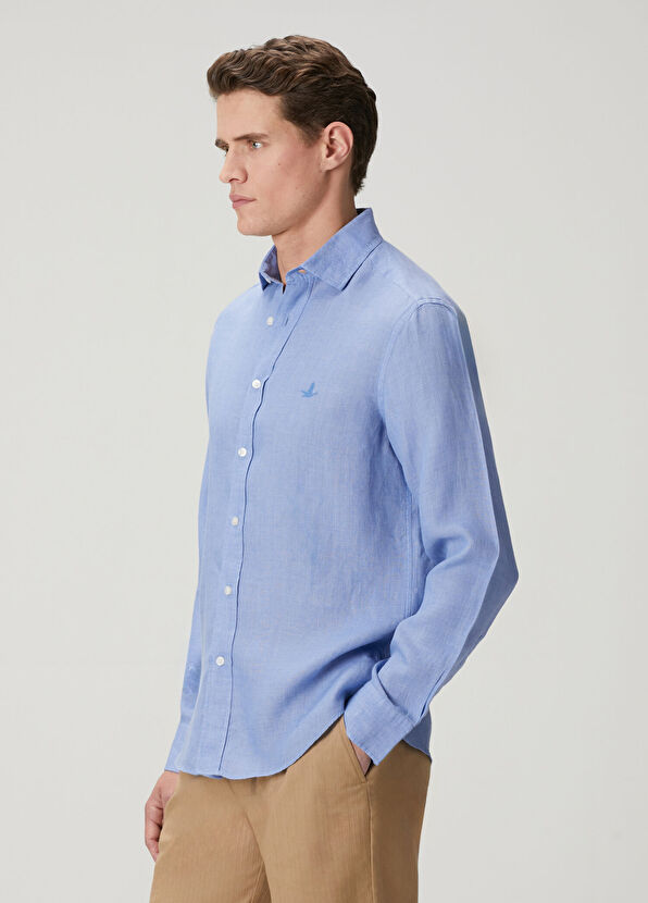 Beymen Club Comfort Fit Italian Collar Delave Linen Shirt - 4