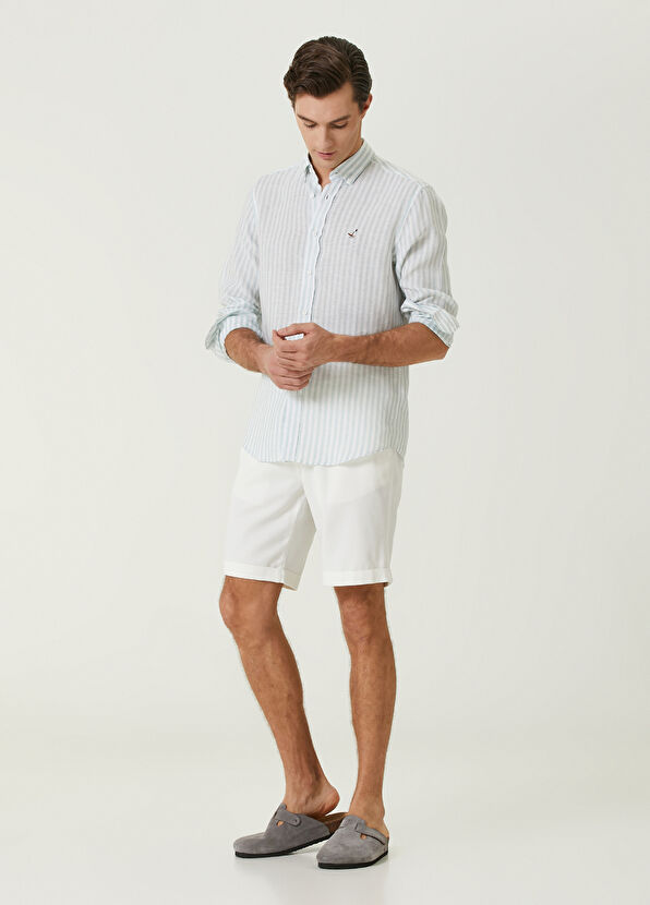 Beymen Club Comfort Fit Açık Mint Çizgili Keten Gömlek - 3