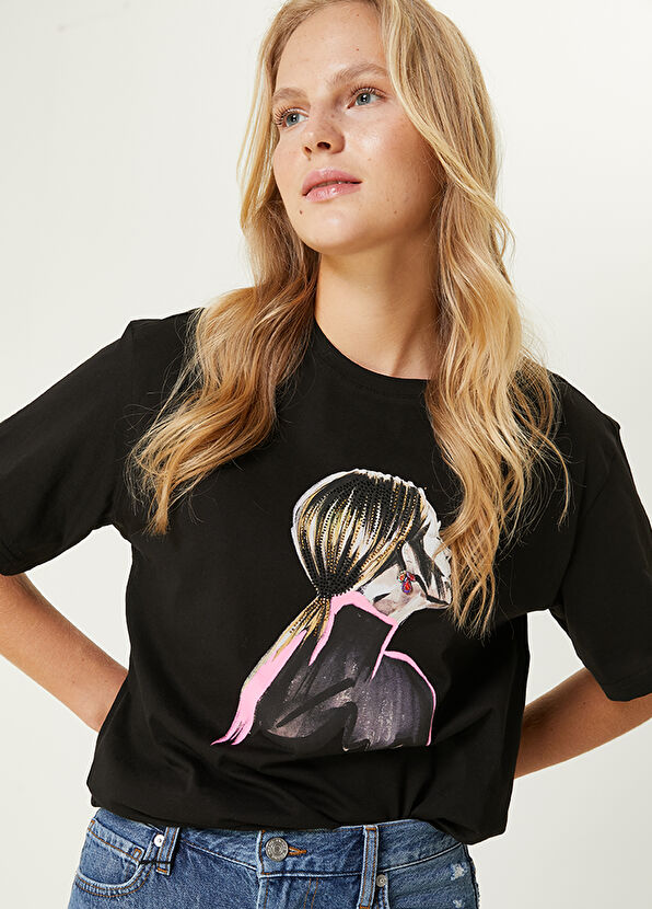 Beymen Club Siyah Taşlı Kadın Baskılı T-shirt - 2
