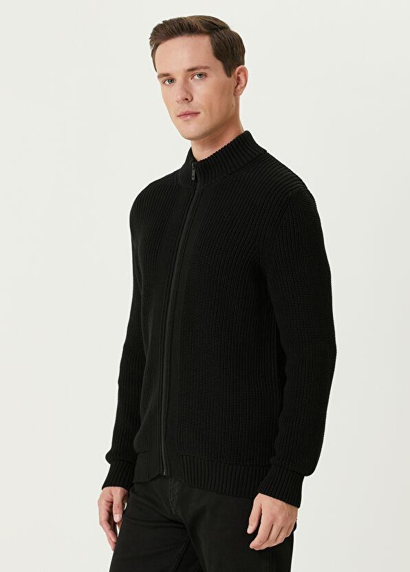 Black Rib Braided Cardigan Beymen Club Black Rib Braided Cardigan - 4