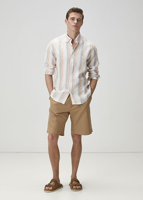 Beymen Club Comfort Fit Çok Renkli Çizgili Keten Gömlek - 2