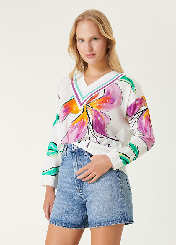 Beymen Club Kırık Beyaz Lilyum Desenli Kazak - 1