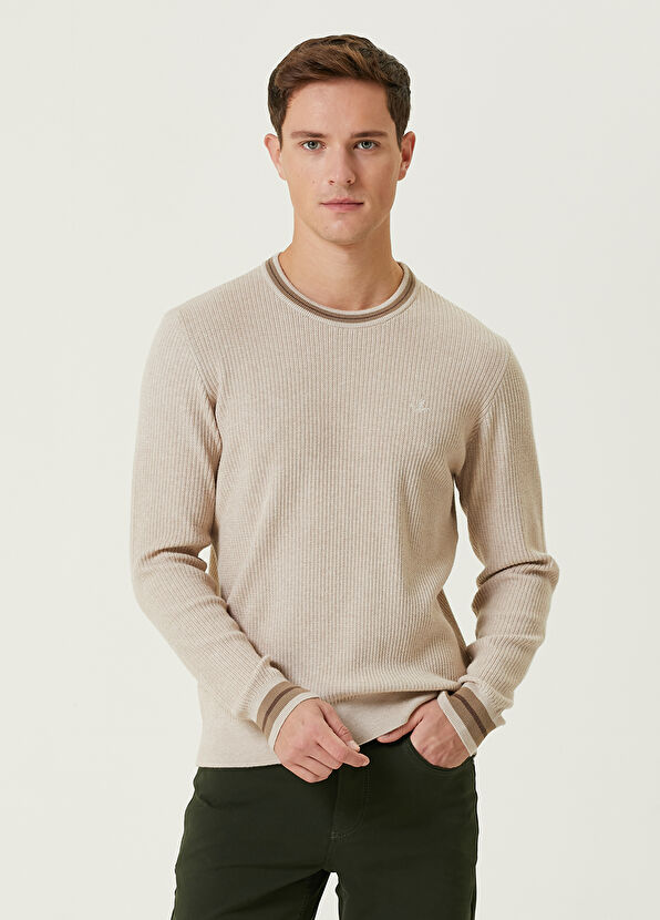 Beymen Club Ekru Yakası Zincir Örgü Dokulu Kazak - 1