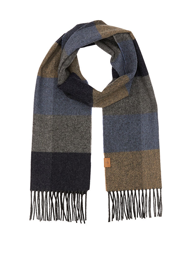 Beymen Club Lacivert Kare Desenli Erkek Yün Atkı - 2