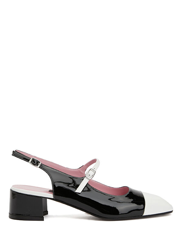 Carel Ischia Siyah Beyaz Deri Topuklu Ayakkabı - 1