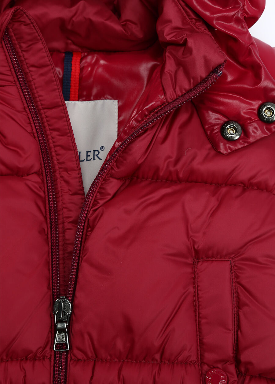 Moncler Pervance Bordo Kapüşonlu Bebek Puff Kayak Tulumu Pembe