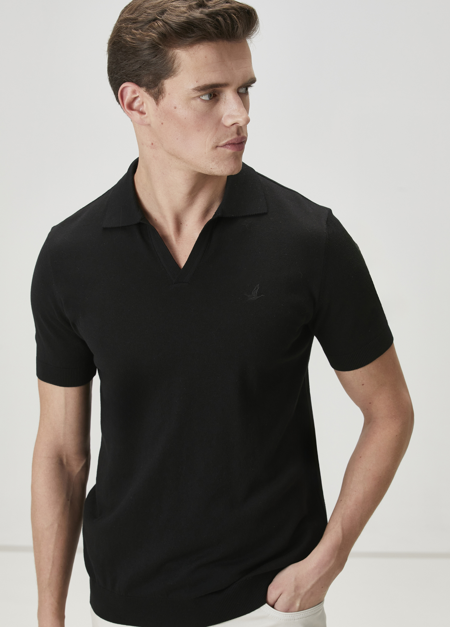 Siyah İpek Polo Triko_1