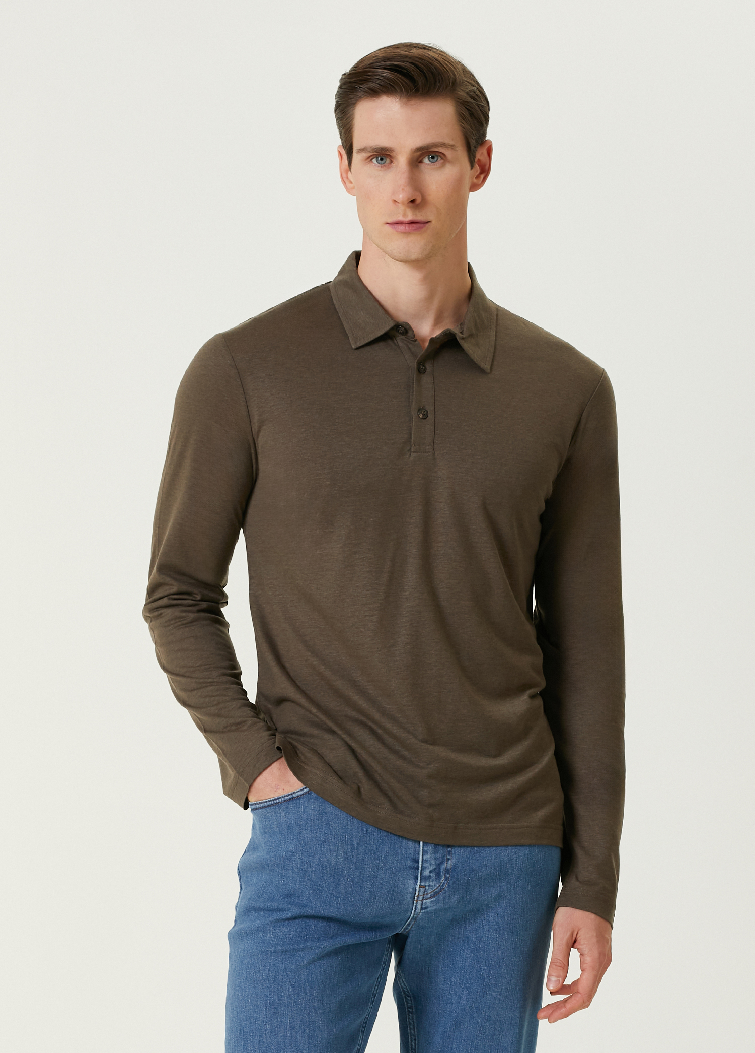 Kahverengi Polo Yaka Sweatshirt