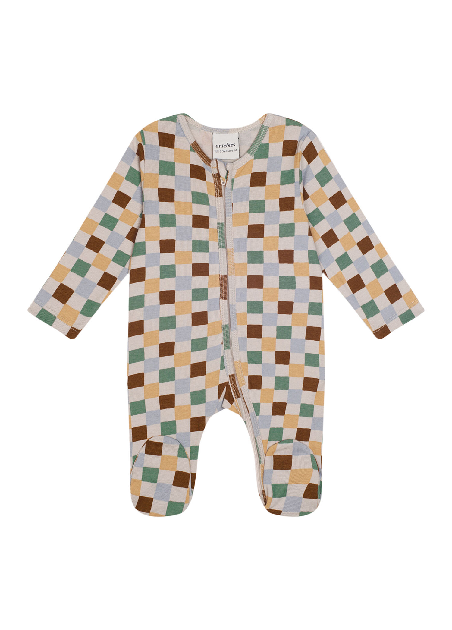 Pastel Damalar Desenli Fermuarlı Uzun Kollu Unisex Bebek Tulum