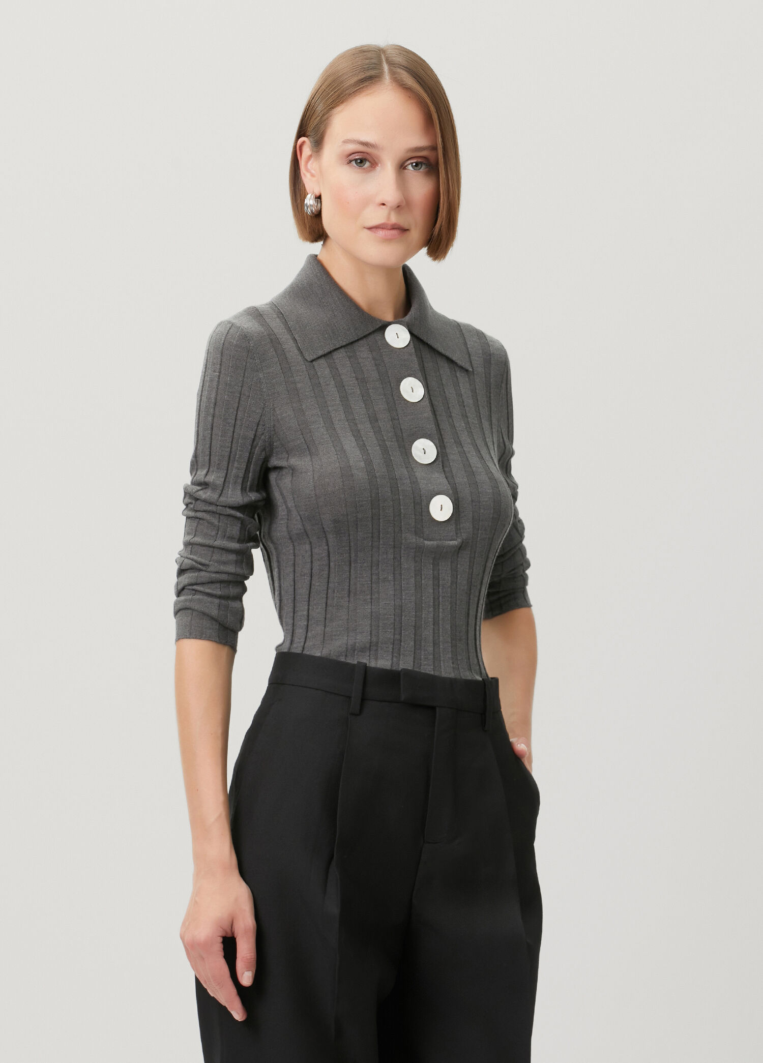 Sugarman Anthracite Wool Polo Sweater