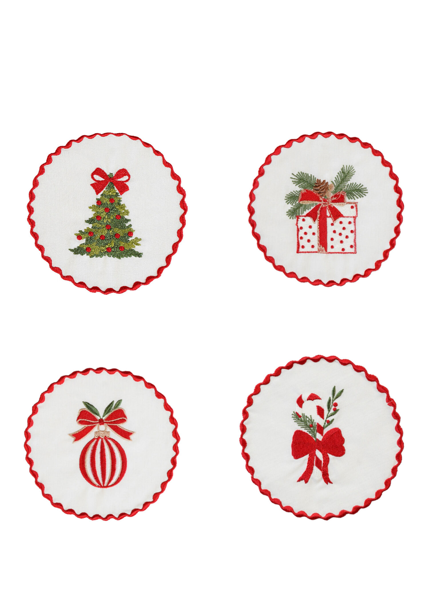 Holly Jolly Kırmızı Keten 4'lü Bardak Altlığı