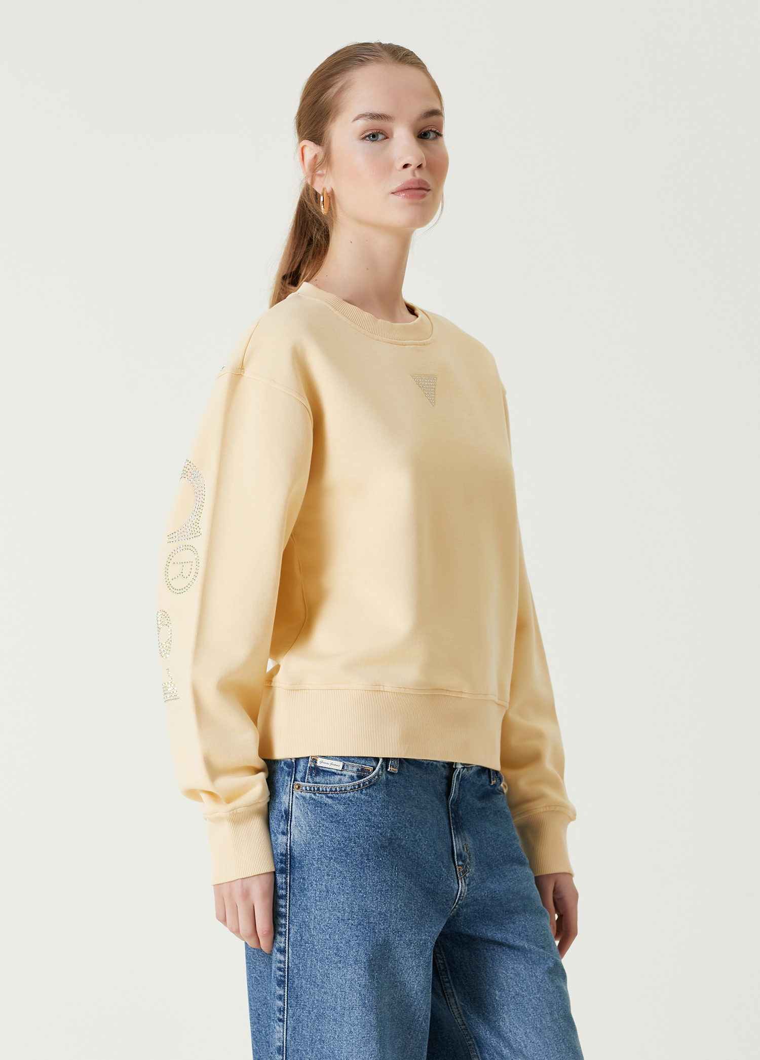 Sarı Taşlı Logolu Sweatshirt