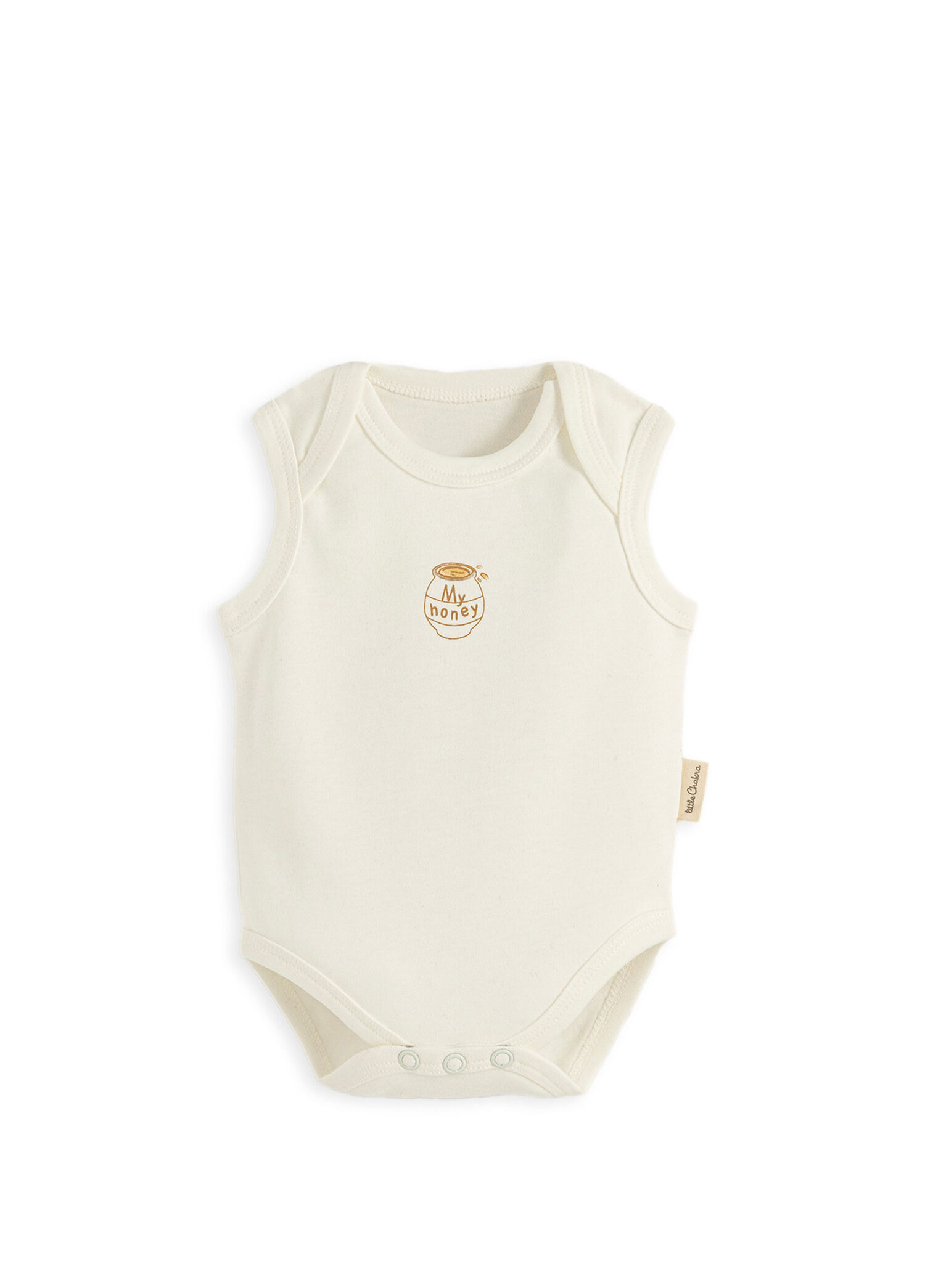 Happy Bee Baskılı Ekru Kolsuz Unisex Bebek Çıtçıtlı Body