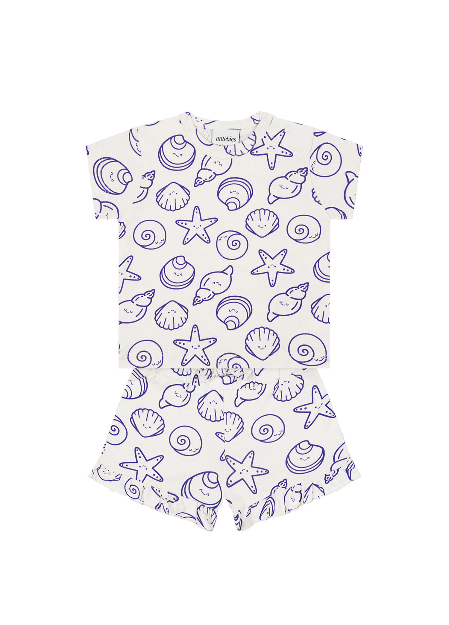 Neşeli Dostlar Mor Desenli Kısa Kollu T-shirt ve Şort Kız Bebek 2'li Set