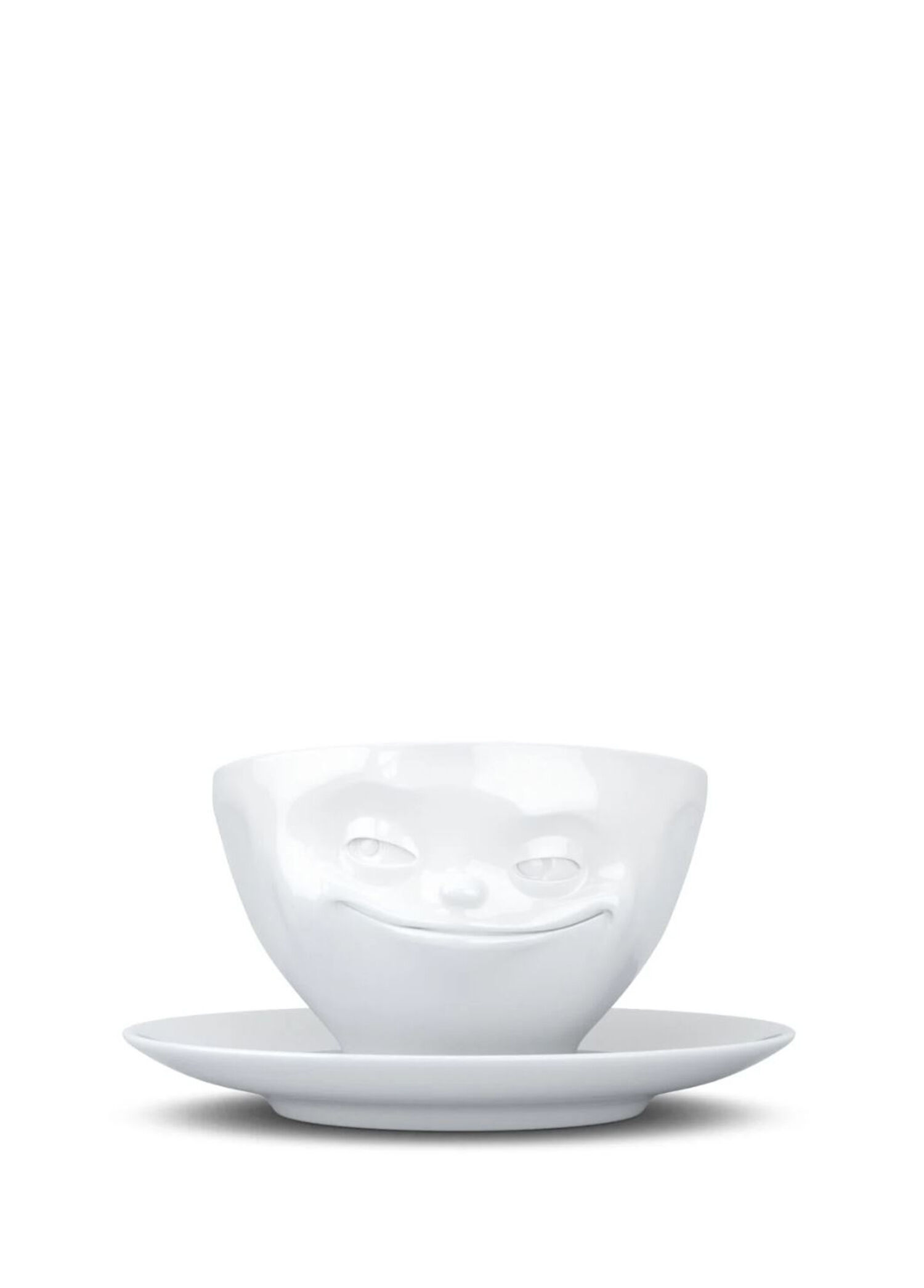Grinning Beyaz Porselen Çay Fincanı ve Tabağı