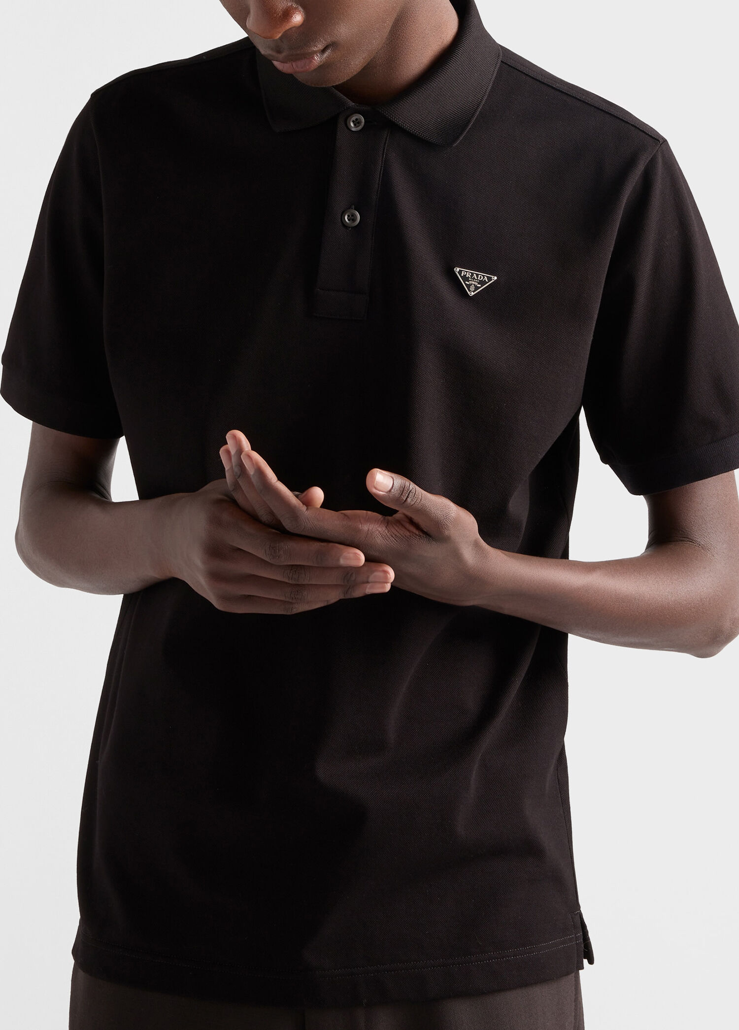 Prada Siyah Erkek Siyah Pike Polo Yaka Kısa Kollu Erkek T-Shirt