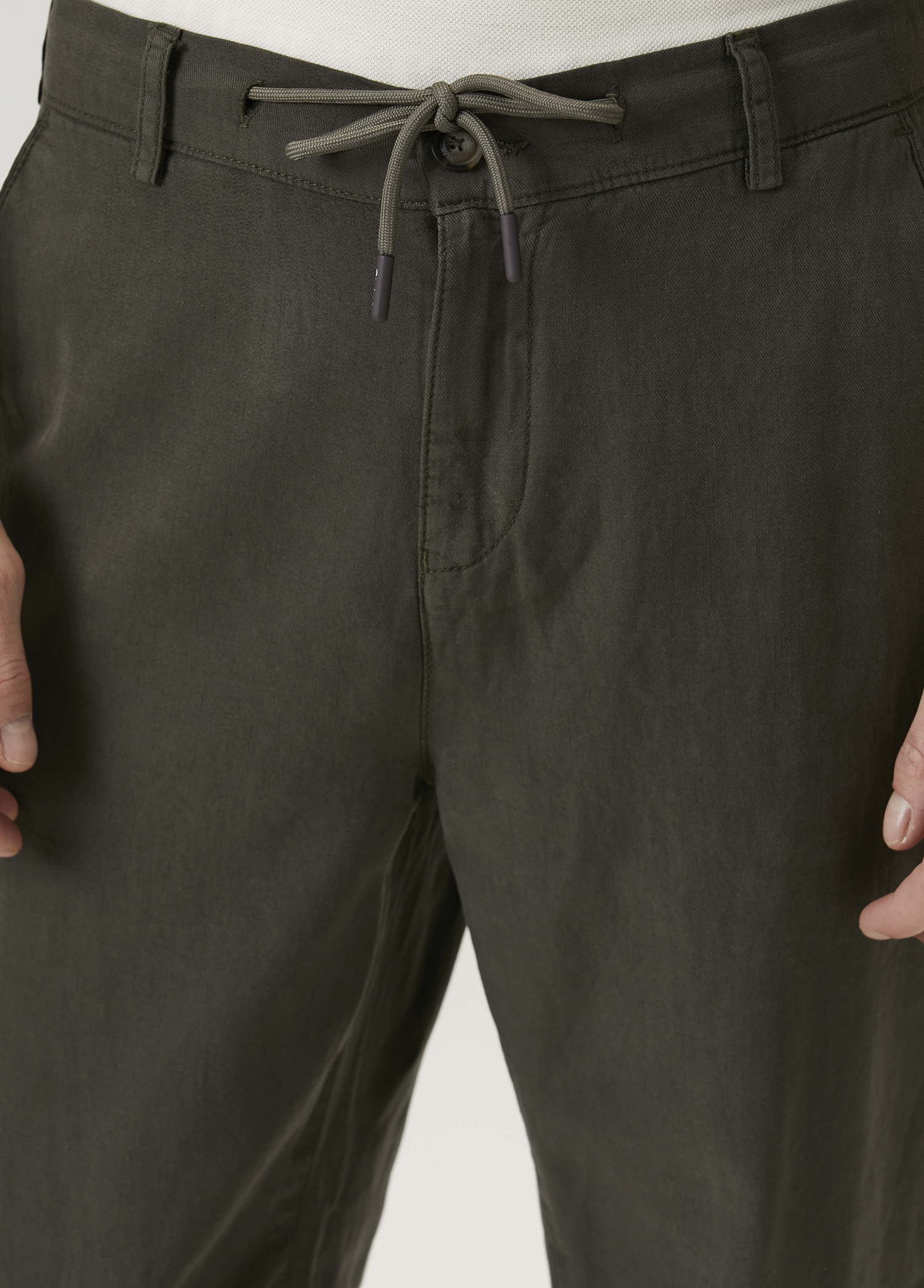 Açık Haki Beli Kordonlu Lyocell Pantolon_3