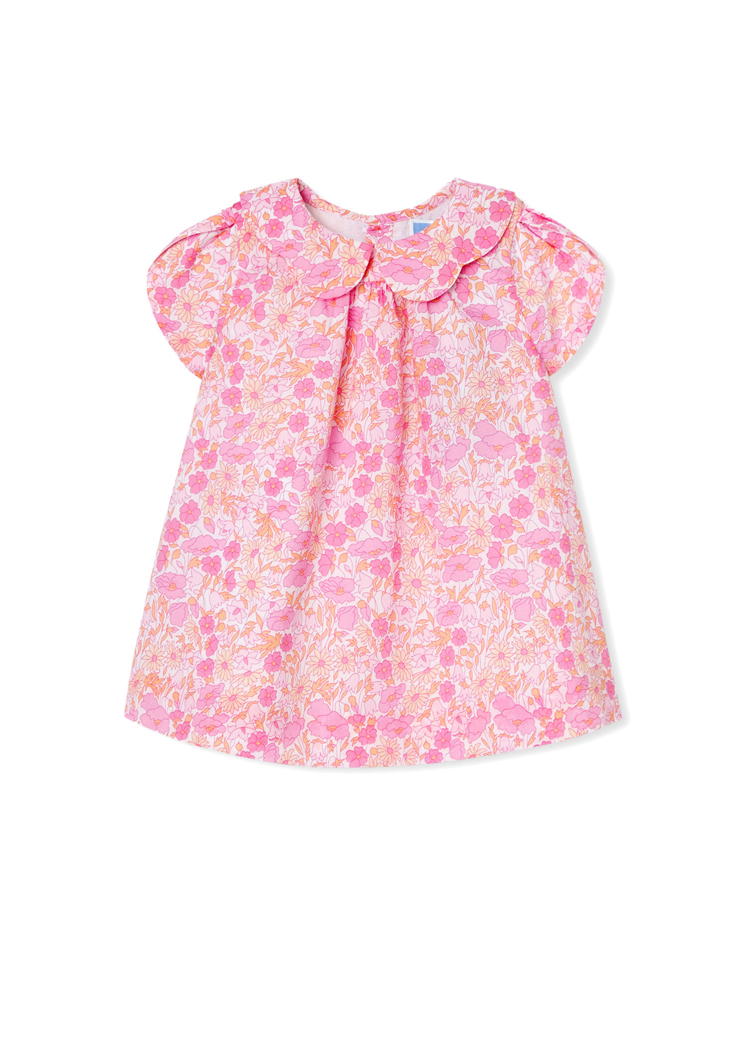 Pembe Çiçek Desenli Poplin Kız Bebek Elbise