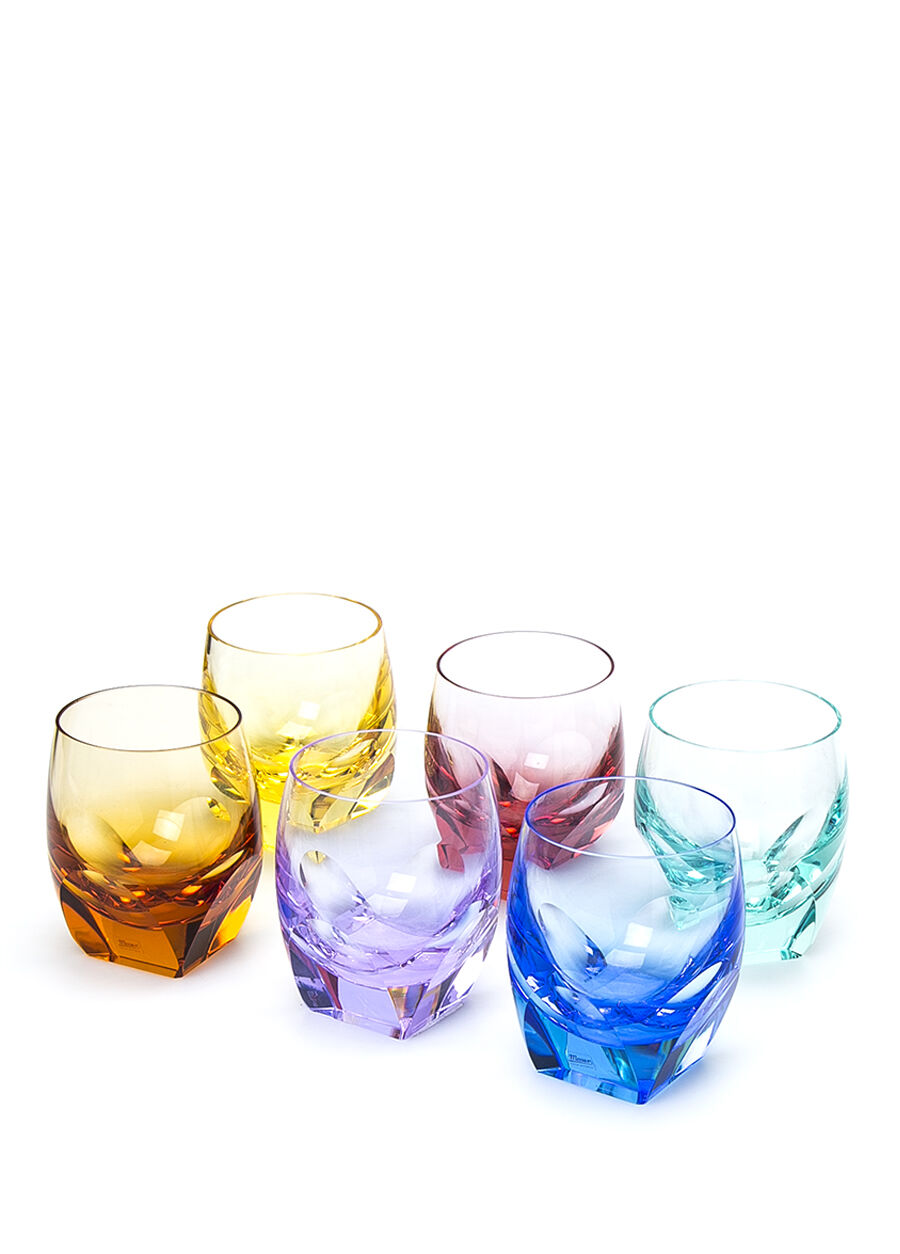 6lı Renkli Kristal Bardak Seti