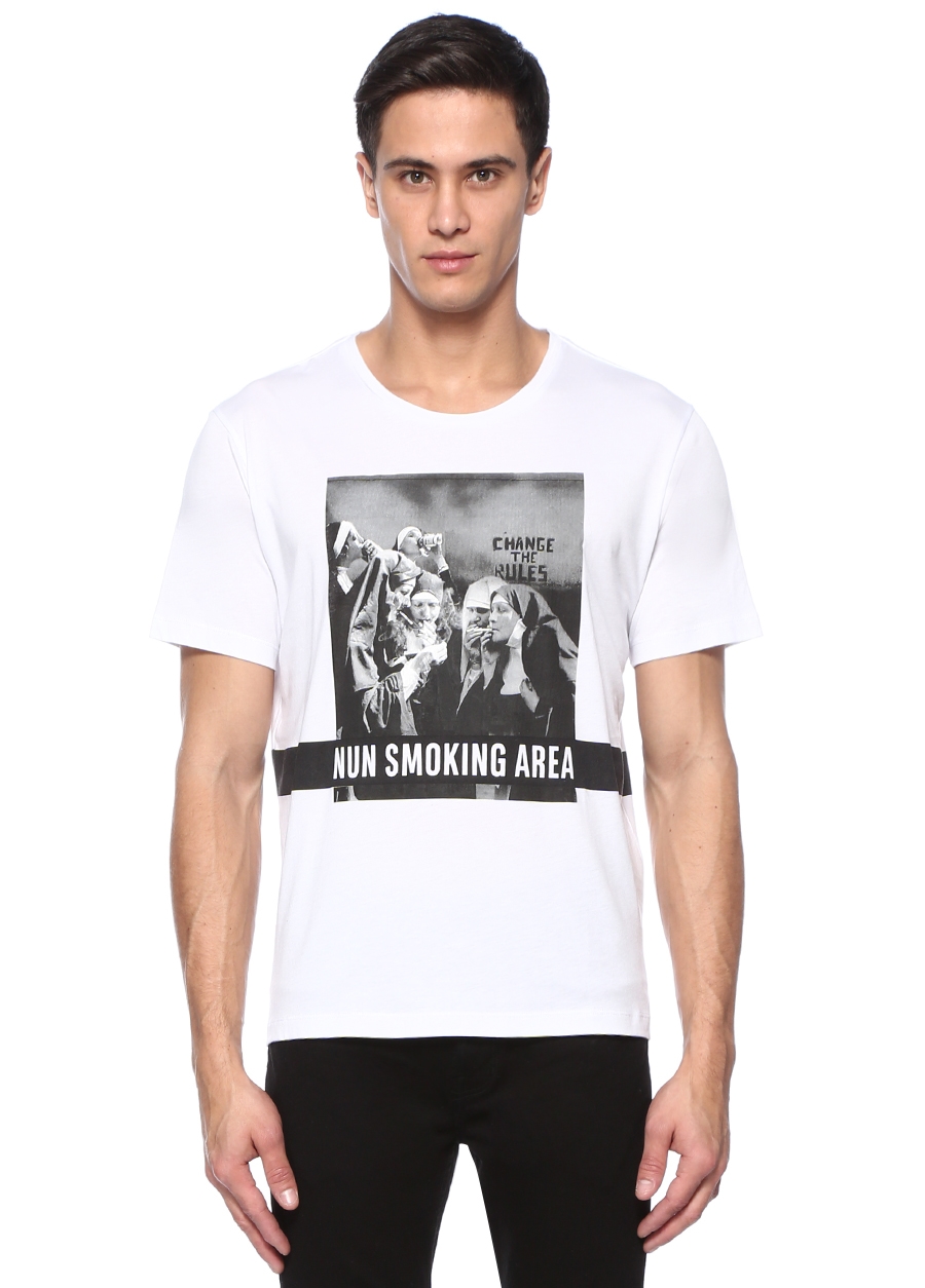 Beymen TURN & BAKE Nun Smoking Beyaz Bisiklet Yaka BaskılıT-shirt. 1