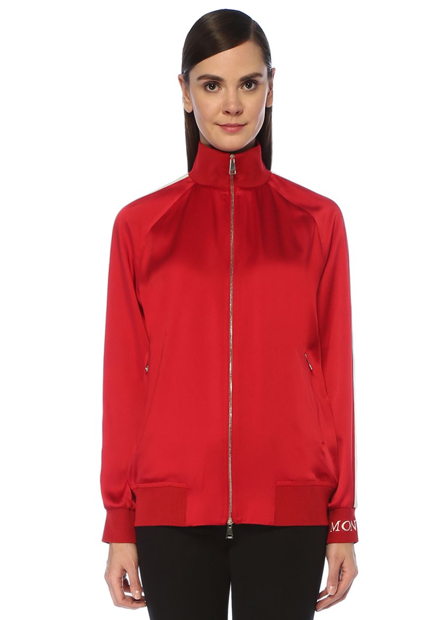 Beymen Kırmızı Dik Yaka Fermuarlı Saten Sweatshirt. 1