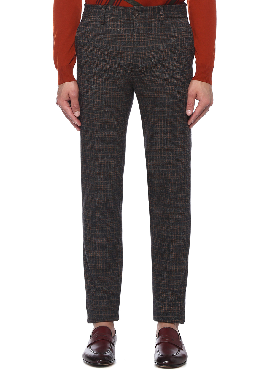Beymen Slim Fit Kahverengi Kareli Pantolon. 1