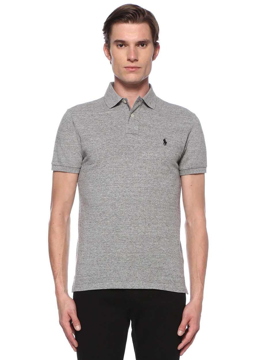 Custom Slim Fit Gri Dokulu Logolu T-shirt