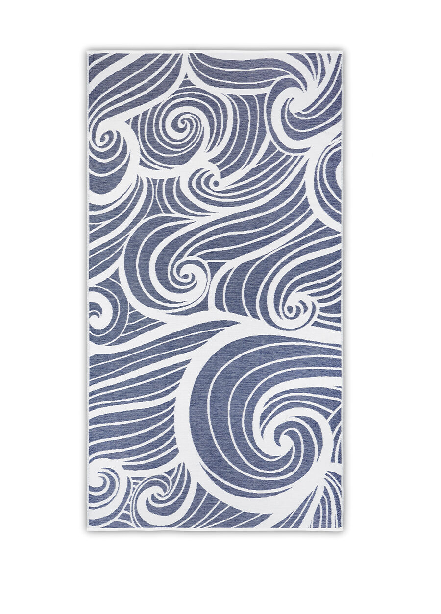Sea Surf Lacivert Beyaz Dalga Desenli Plaj Havlu