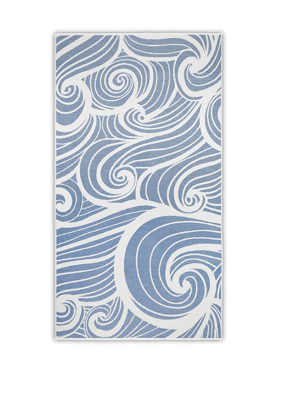 Sea Surf Mavi Beyaz Dalga Desenli Plaj Havlu