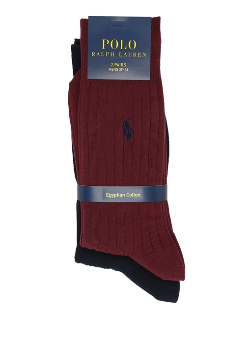 POLO RALPH LAUREN Bordo Lacivert Ribli 2li Erkek Çorap Seti