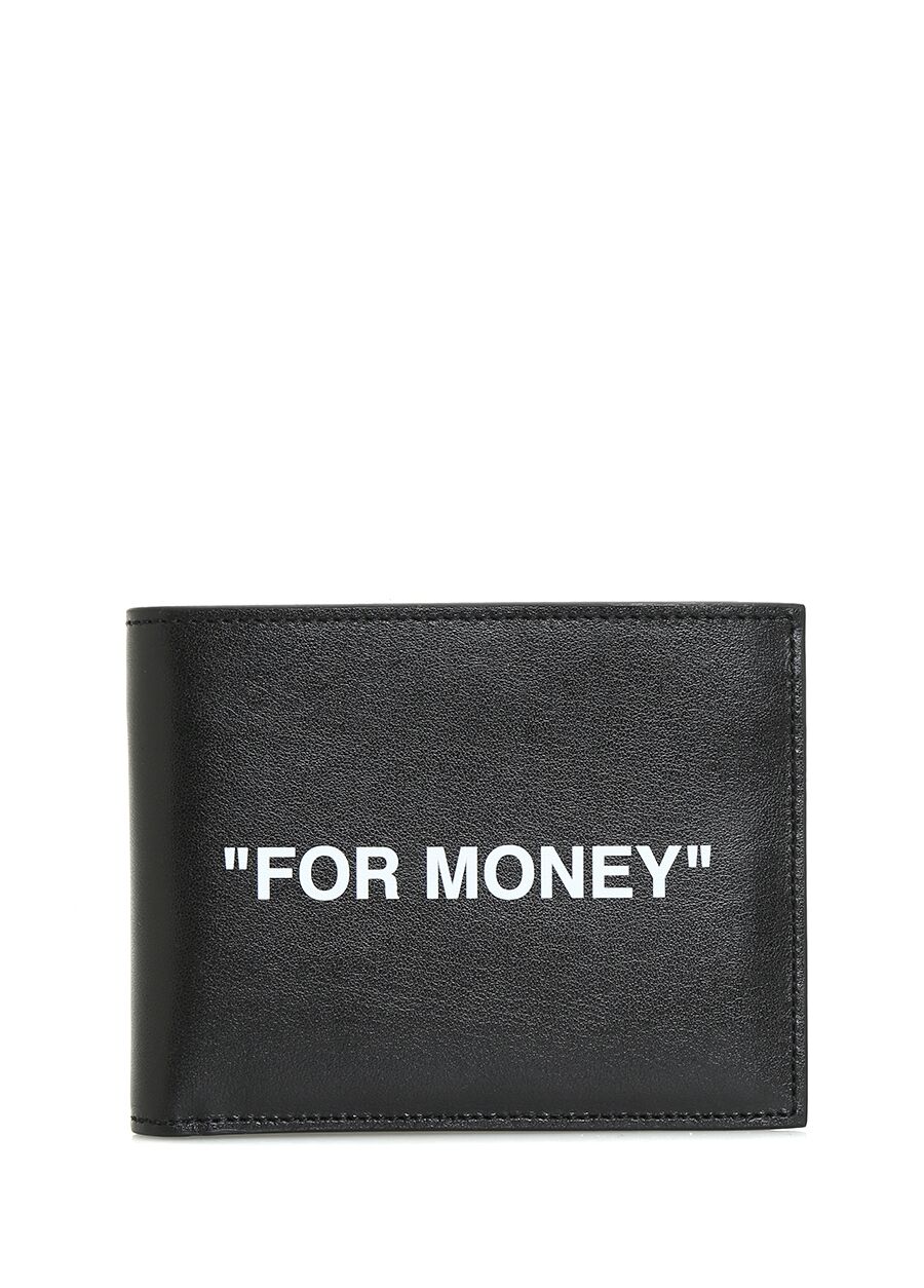 Beymen OFF-WHITE Siyah Beyaz Yazı Baskılı Erkek Deri Cüzdan. 1