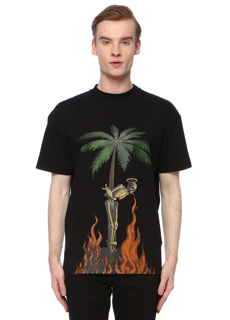 Beymen PALM ANGELS Burning Skeleton Siyah Baskılı Basic T-shirt. 1