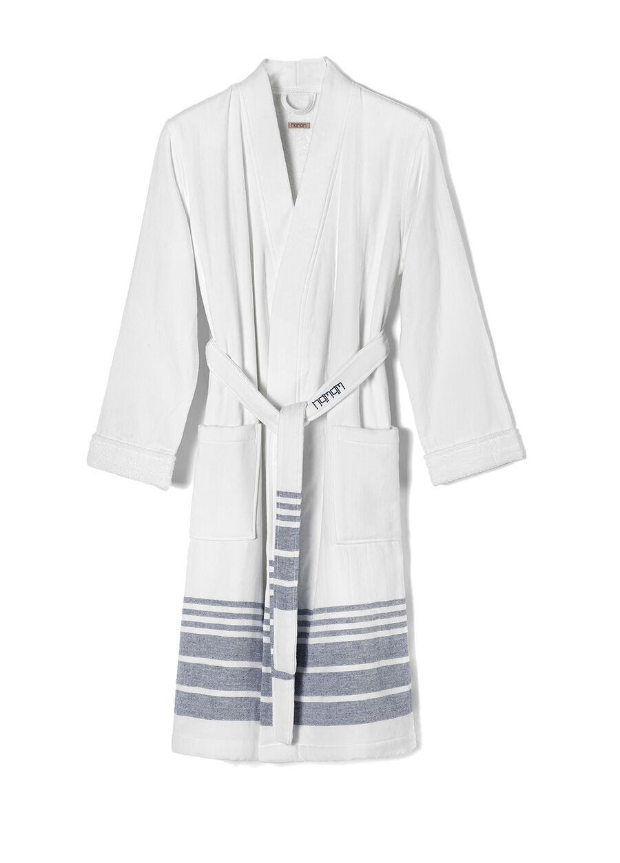 Marine Beyaz Mavi Unisex Bornoz