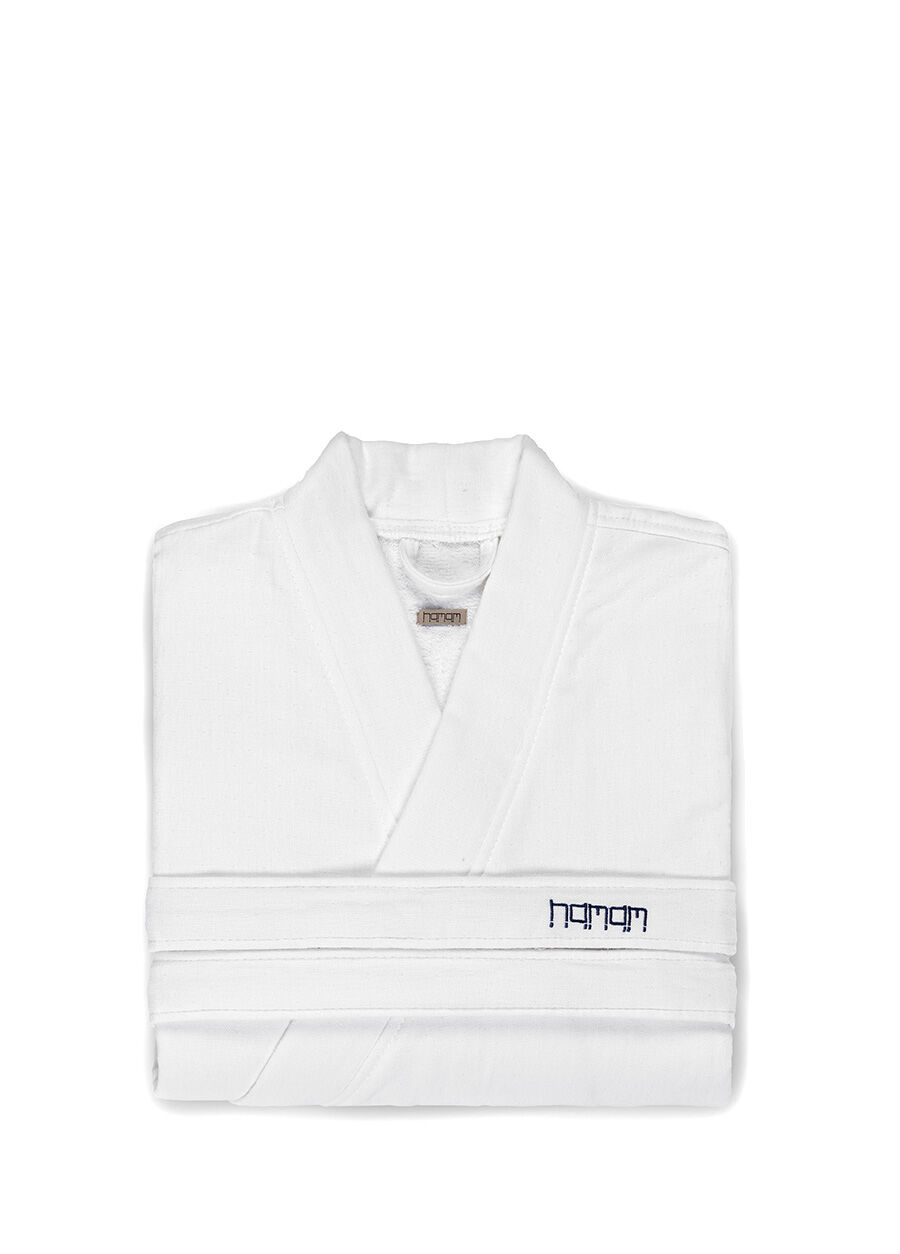 Marine Beyaz Mavi Unisex Bornoz