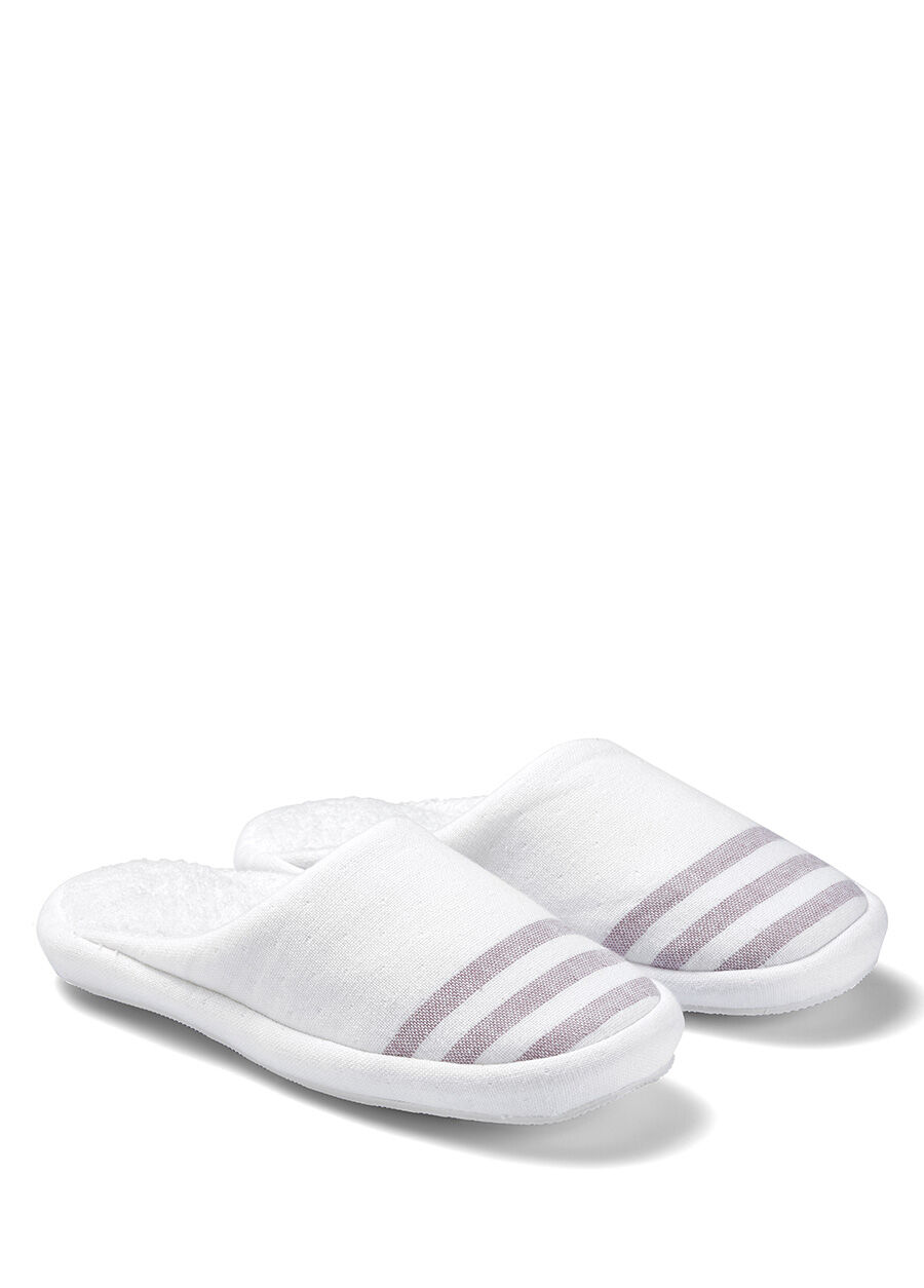 Marine Beyaz Mor Çizgili Unisex Havlu Terlik