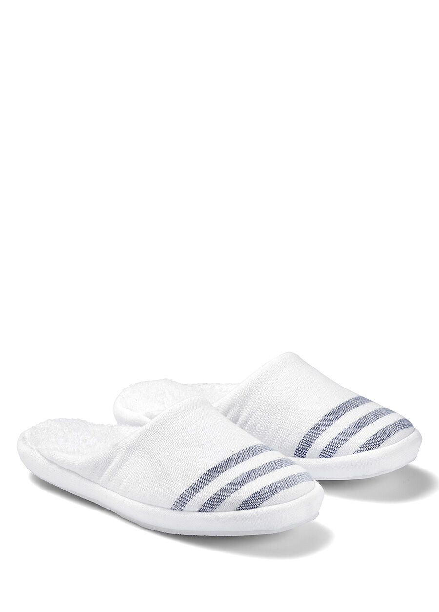 Marine Beyaz Mavi Çizgili Unisex Havlu Terlik