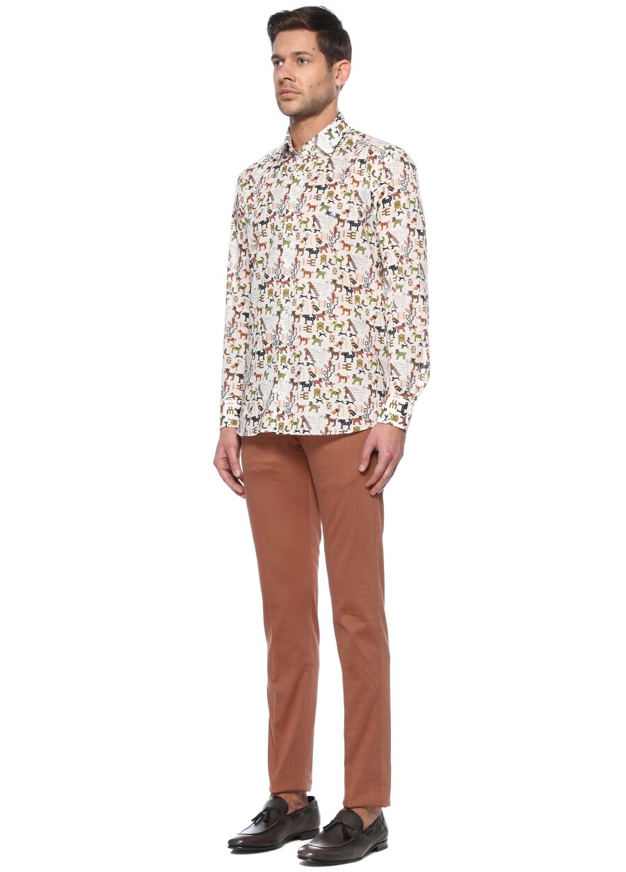 Beymen ETRO Beyaz Polo Yaka Mikro Figür Desenli Gömlek. 2