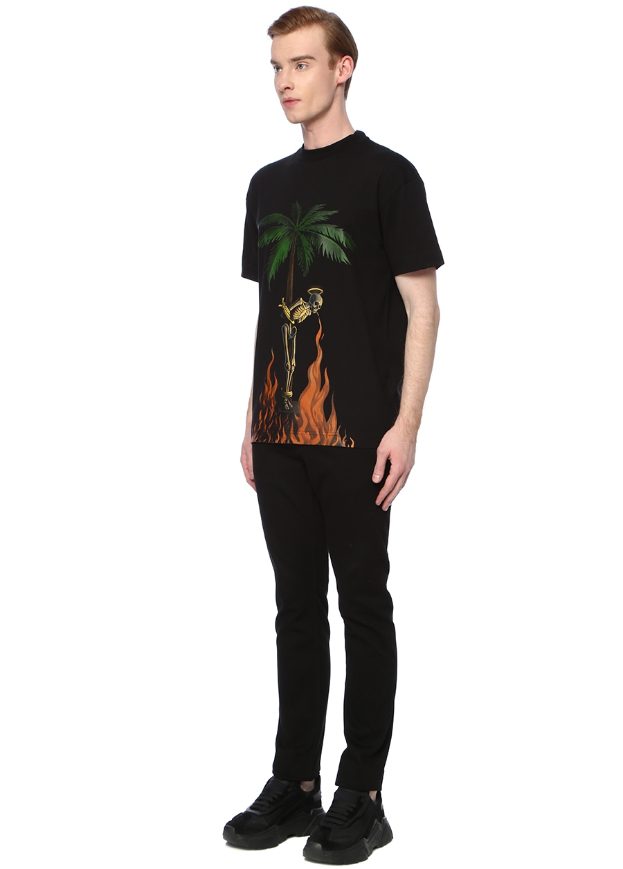 Beymen PALM ANGELS Burning Skeleton Siyah Baskılı Basic T-shirt. 2